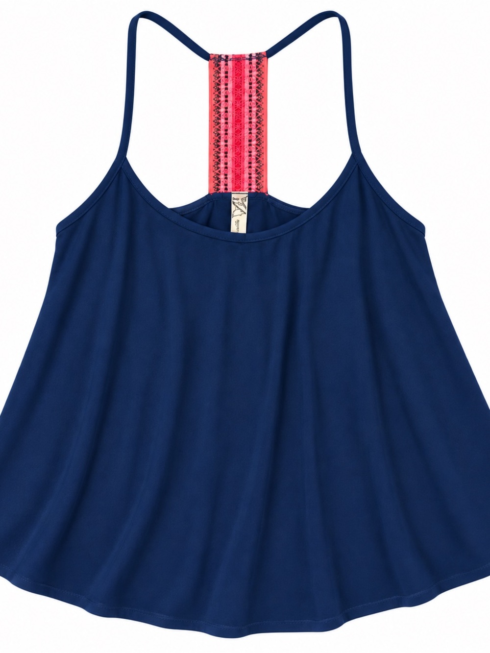 Navy Racerback Tank with Pink Patterned Back Panel - Picture 1 of 2